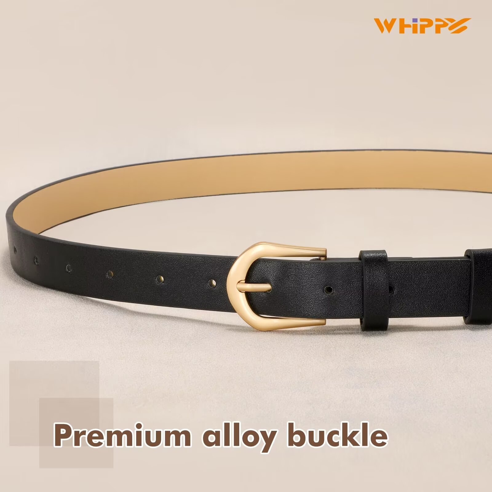 Whippy Women's Skinny Leather Belt with Gold Buckle photo 5