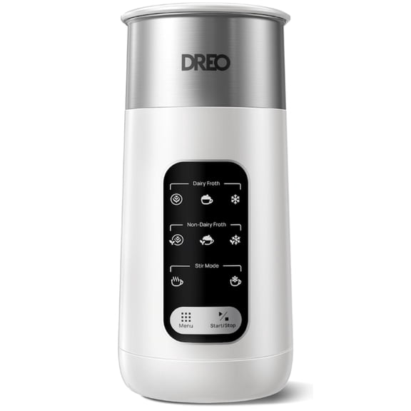 DREO 8-in-1 Electric Milk Frother for Lattes and Coffee, White