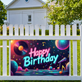 thumbnail image 3 of Happy Birthday Vinyl Backdrop Neon Disco Birthday Banner Party Celebration Background Music Themed Decor Colorful Scene Event Decoration Fun Photo Booth, 3 of 4