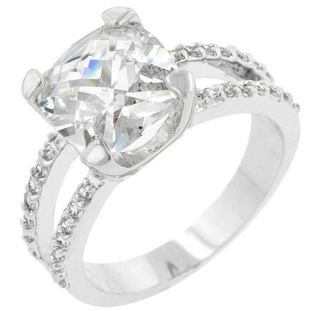 Precious Stars R07436R-C01-08 Precious Stars Silvertone Cushion-Cut Cubic Zirconia Split-Shank Engagement Ring