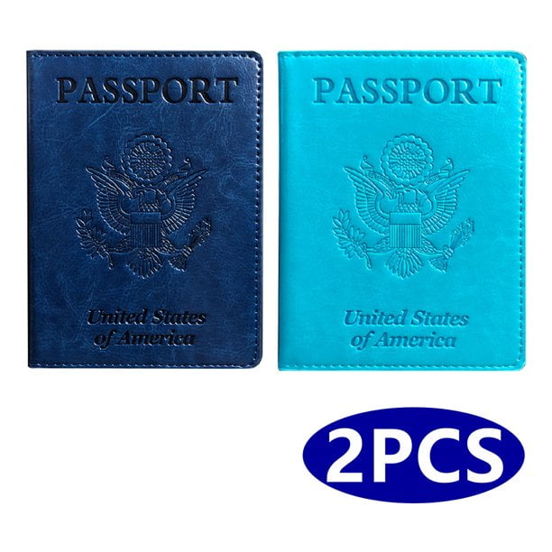 Leather Vaccination Card Holder Blue 2 PACK PU Leather Passport and Vaccine Card Holder 