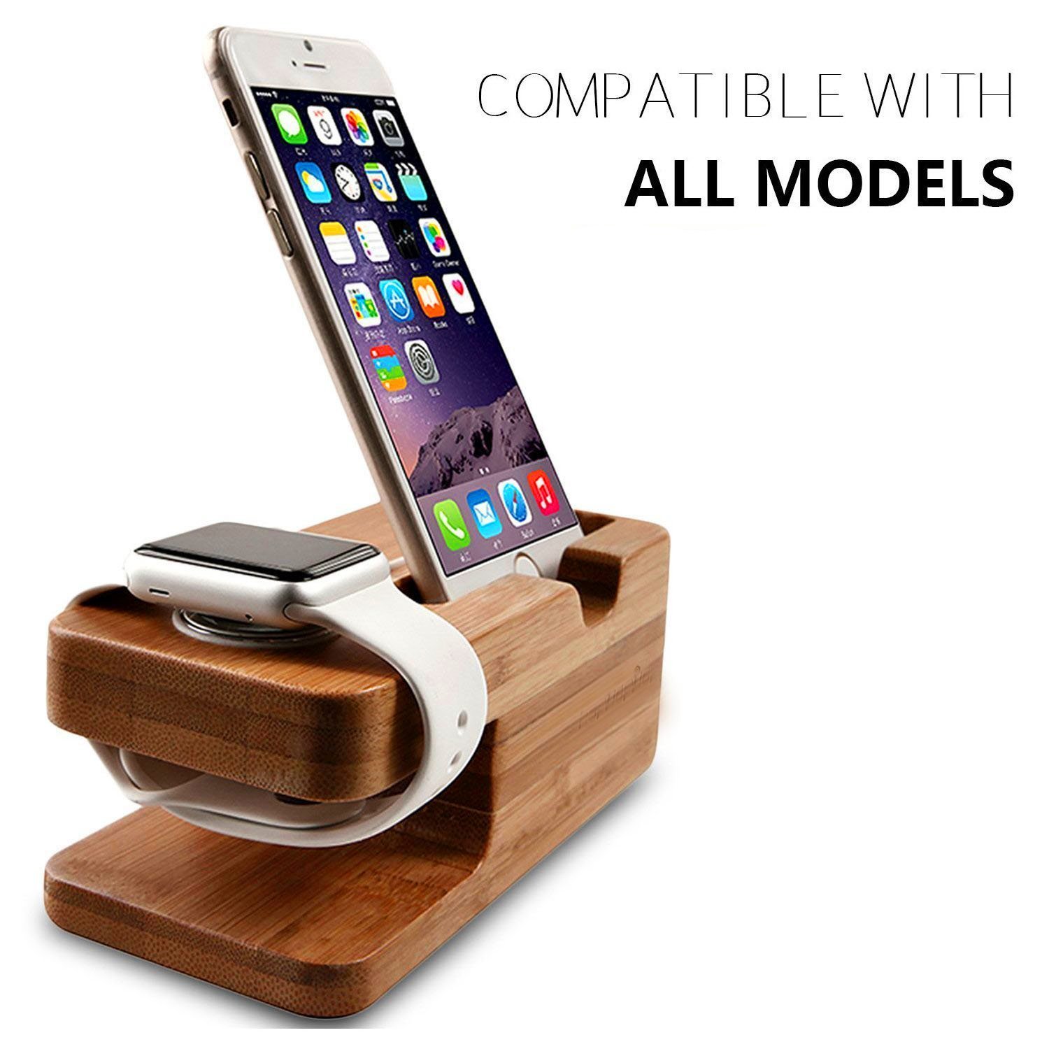 Watch Stand,AICase Bamboo Wood Charge Dock,Charge Dock Holder,Bamboo Wood Charge Station/Cradle for Apple Watch,iPhone,smartphone,iPhone iPad and Smartphones and Tablets (Bamboo Wood) - image 2 of 6