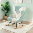 thumbnail image 5 of EBQOSK Accent Rocking Chair, Mid Century Fabric Rocker Chair with Wood Legs and Patchwork Linen for Livingroom Bedroom Blue, 5 of 7