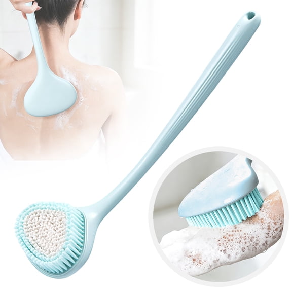 Shower Brush Long Handle Back Scrubber 16.54 Inch Soft Nylon Body Brush with Non-Slip Grip Blue Bath Accessory 1 Pack