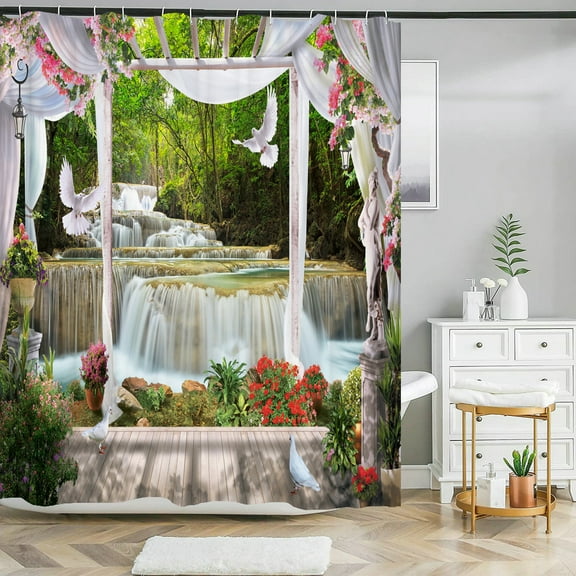 3d printed op window the flowers forest scery shower curtain bathroom curtain Ho
