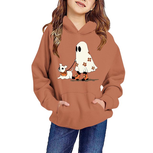 Sweat à Capuche Unisexe pour Enfants Halloween Bébé Garçons Filles Imprimé Manches Longues Pull-Over 4-14 Ans Multicolore