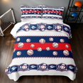 thumbnail image 2 of Manfei Baseball Bed Spread Queen, Sport Game Queen Coverlet Set, Red Navy, Reversible 3 Pieces, 1 Quilt and 2 Pillowcases, 2 of 7