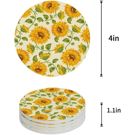 

ZHANZZK Sunflower Set of 6 Round Coaster for Drinks Absorbent Ceramic Stone Coasters Cup Mat with Cork Base for Home Kitchen Room Coffee Table Bar Decor
