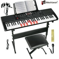 iMeshbean 61 Key Digital Light Up Music Piano Keyboard Headphones Microphone w/Piano Stand