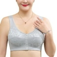 thumbnail image 3 of Fatuov Wireless Bras for Women Front Closure Sexy Solid Color Push-Up Bralettes for Casual Full Coverage Seamless Bras 38A, Gray, 3 of 5