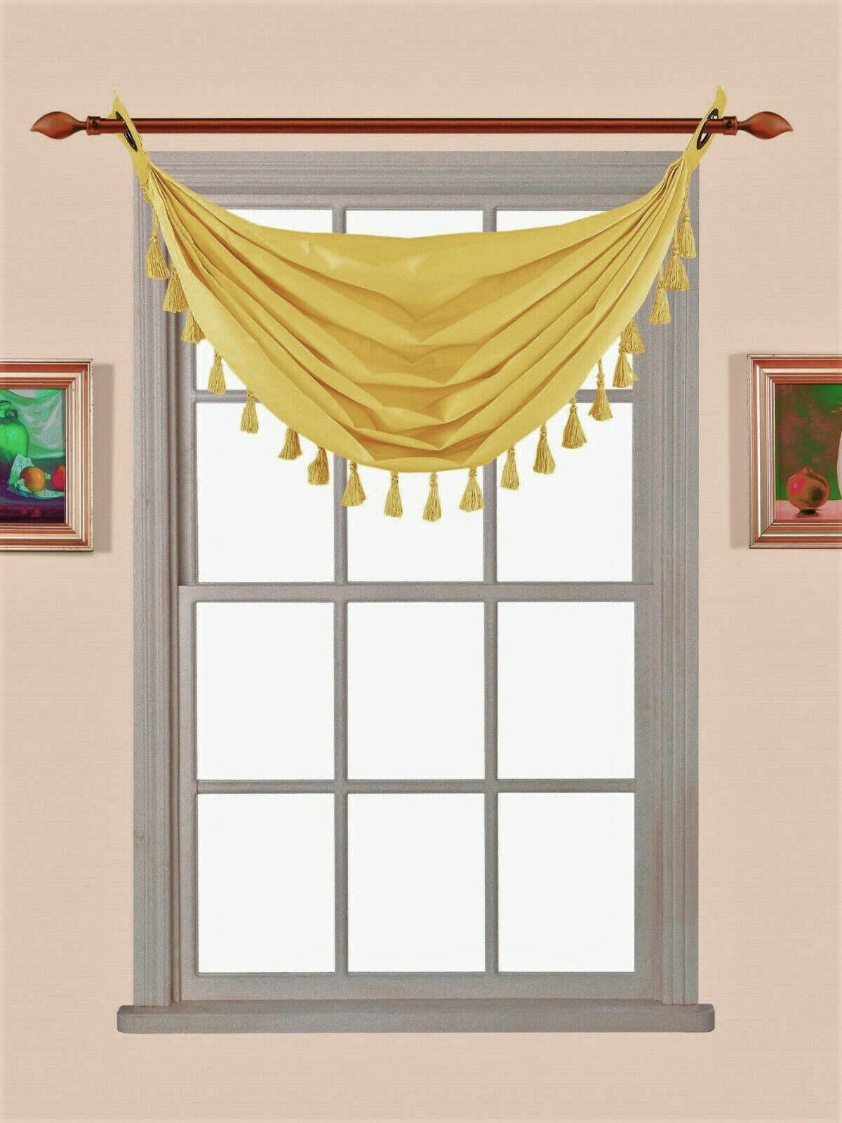 YELLOW ELEGANCE FASHION M12 VALANCE WATERFALL FAUX SILK WITH TASSELS