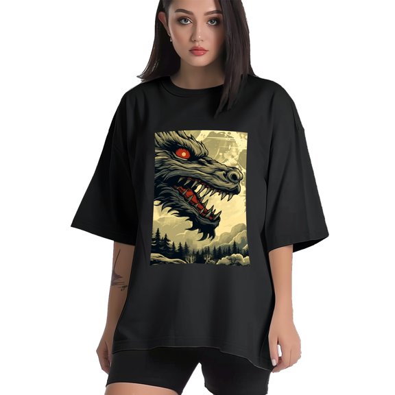Plus Size Shirt for Women Black Tops for Women Short Sleeves Shirt for Women Dragon And Moon T Shirt Crewneck Shirt for Women XS