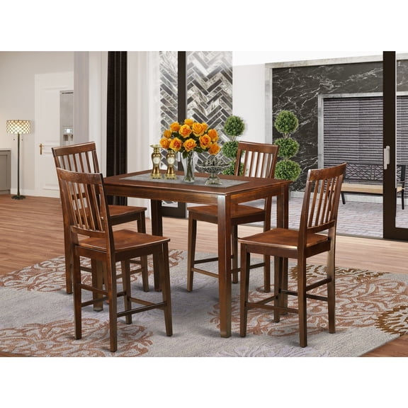 Counter Height Dining Set 5 Piece - Rectangle Table & 4 Chairs - Vintage Style Dinette Set