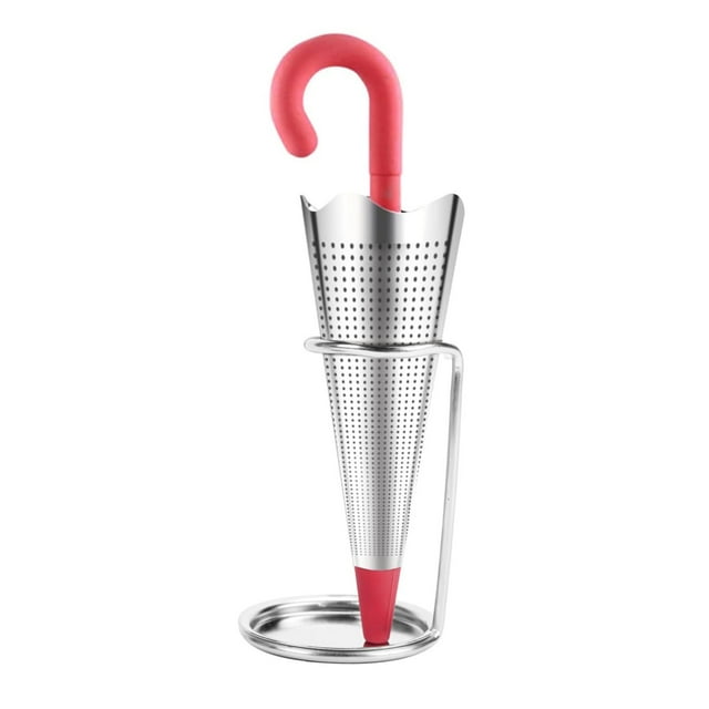 Reusable Umbrella Tea Infuser with Drip Tray for Tea Cups Mugs and Teapots Stainless Mesh Tea Strainer with Silicone Lid for Loose Tea