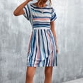 thumbnail image 4 of Robes Décontractées pour Femmes Été Rayées Manches Courtes Robe T-Shirt Ample Col Rond Tunique Ligne A Robe de Plage, 4 of 7