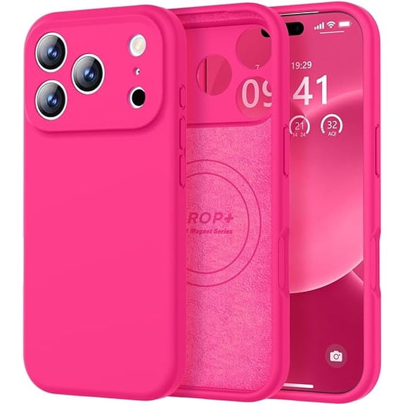 ZHU997 Magnetic Compatible with iPhone 17 Pro Case (Compatible with Magsafe) (Upgraded Camera Protection) Liquid Silicone Shockproof Full Body Protective Phone Cover for Women Men, Hot Pink, 6.3”