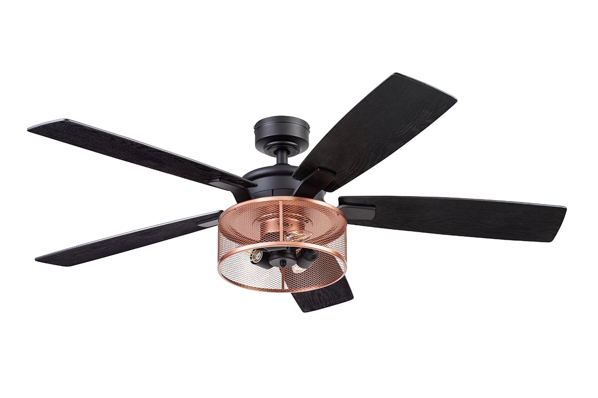 Honeywell Carnegie 52" Matte Black and Copper Ceiling Fan with Lights and Remote Control
