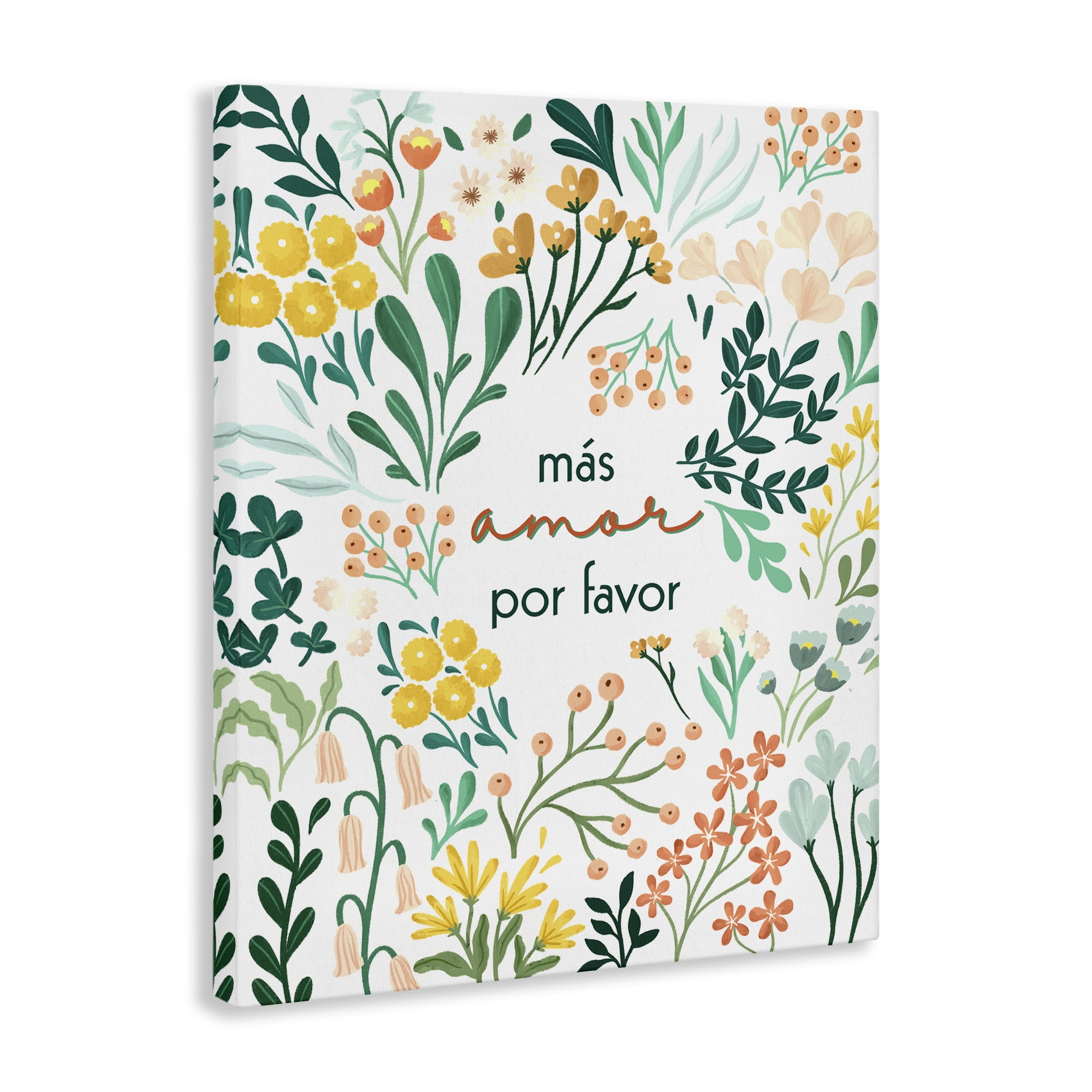Stupell Industries Más Amor Por Favor Flores Inspirational Quotes & Sayings Painting Wrapped Canvas Art Print Wall Art, 24 x 30