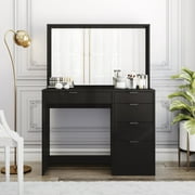 Vail 5 Drawer Vanity  Black Finish with Full sized Mirror  For Bedroom