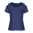 thumbnail image 4 of Rhuody Tops For Womens Round Neck Tee Short Sleeve Off Shoulder T Shirt Solid Color T Shirt Classic Clothing Blue Xl, 4 of 5