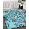thumbnail image 3 of Ahgly Company Machine Washable Indoor Round Transitional Marble Blue Area Rugs, 4' Round, 3 of 7