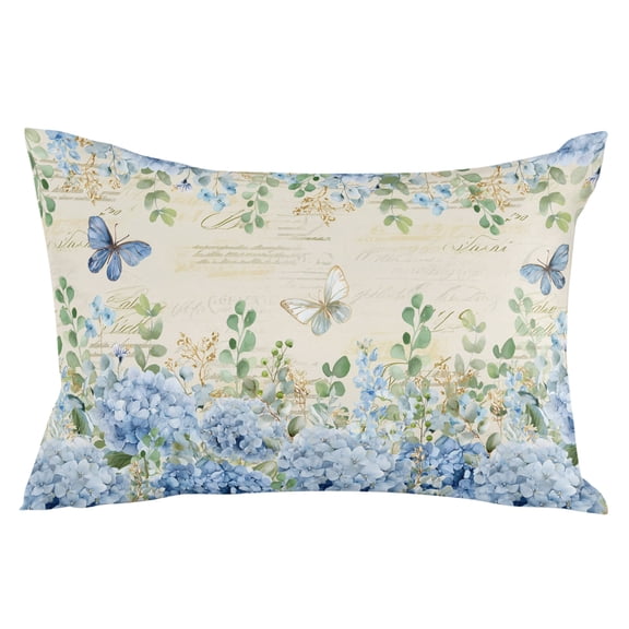 Blue Hydrangea Throw Pillow Cover 20 x 30 Inch Decorative Pillow Cover Spring Summer Eucalyptus Farmhouse Retro Lumbar Pillowcase Seasonal Rectangle Cushion Case for Couch Sofa Bed Living Room