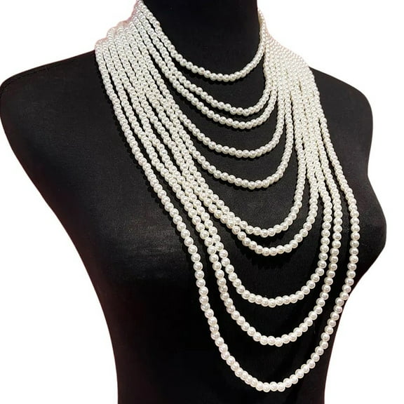 Multi-layer Pearls Collar Neck Chain Necklace Vintage Collar Neck Jewelry Elegant Pearls Necklace Shoulder Chain