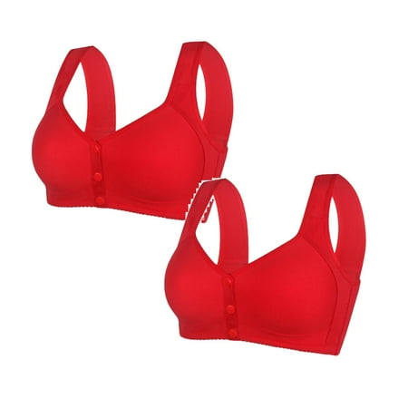 Kcodviy 2 Pcs Womens No Steel Ring Sports Bras for Front Close Bra T Women Bras Wireless Padded Back Plus Size Seamless Bra Womens Unlined Bra for Large Big Bras Bust