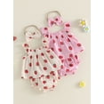 thumbnail image 3 of BemeyourBBs Newborn Baby Girl Strawberry Outfit Summer Clothes Flying Sleeve Babydoll Shirt Tops Ruffle Shorts and Headband 3 Piece Clothing Set, 3 of 9