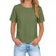 thumbnail image 1 of TaTaai Women's short sleeve crew neck top, linen cotton fabric, solid color, button cuffs, cutout detail, pullover style, casual loose fit, soft breathable, ideal for daily outings Gift, 1 of 9