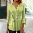 thumbnail image 2 of IROINNID Plus Size Shirts for Women Crew Neck Long Sleeve Comfortable Trumpet Printed Buttoned Basic Ruched Tops Pleated T-shirts Blouses,Green, 2 of 5