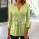thumbnail image 1 of ICHUANYI Clearance Women's Casual Trumpet 3/4 Sleeve Printed Buttoned Basic Ruched Tops Pleated T-shirts Blouses(Green, XL) ICHUANYI WER2023081011627, 1 of 5
