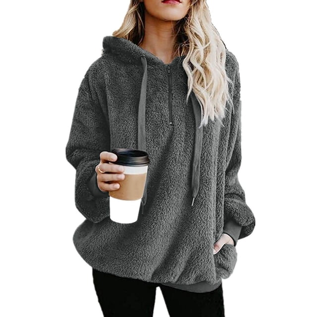 Sudadera con capucha y bolsillos extragrandes y acogedores para mujer, sudadera deportiva de polar