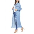 thumbnail image 3 of Women's Classic Distressed Cotton Denim Button Up Oversized Long Jean Jacket (Light Blue, M), 3 of 5