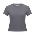 thumbnail image 5 of JIANJIA Spring Tops For Women Summer Solid Color Round Neck Short Sleeve Basic Sexy Trendy Slim Tunic T Shirts Daily-Wear,Gray,XL, 5 of 6