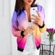 thumbnail image 4 of Gibobby Chaquetas tendencia ocio Abrigo suelto para mujer, cuello Rojoondo, cremallera, manga larga, chaqueta clásica con estampado degradado, prendas de vestir informales para uso diario (Rosa, XL), 4 of 5