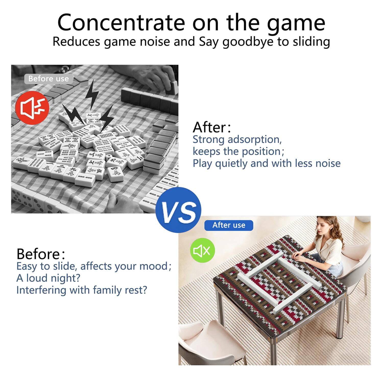 Classic Boho Design Multi-Functional Rubber Mat 31.5x31.5 Inch Extra Large Mahjong Playing Surface Features Anti-Slip Grip and Noise Dampening for Games
