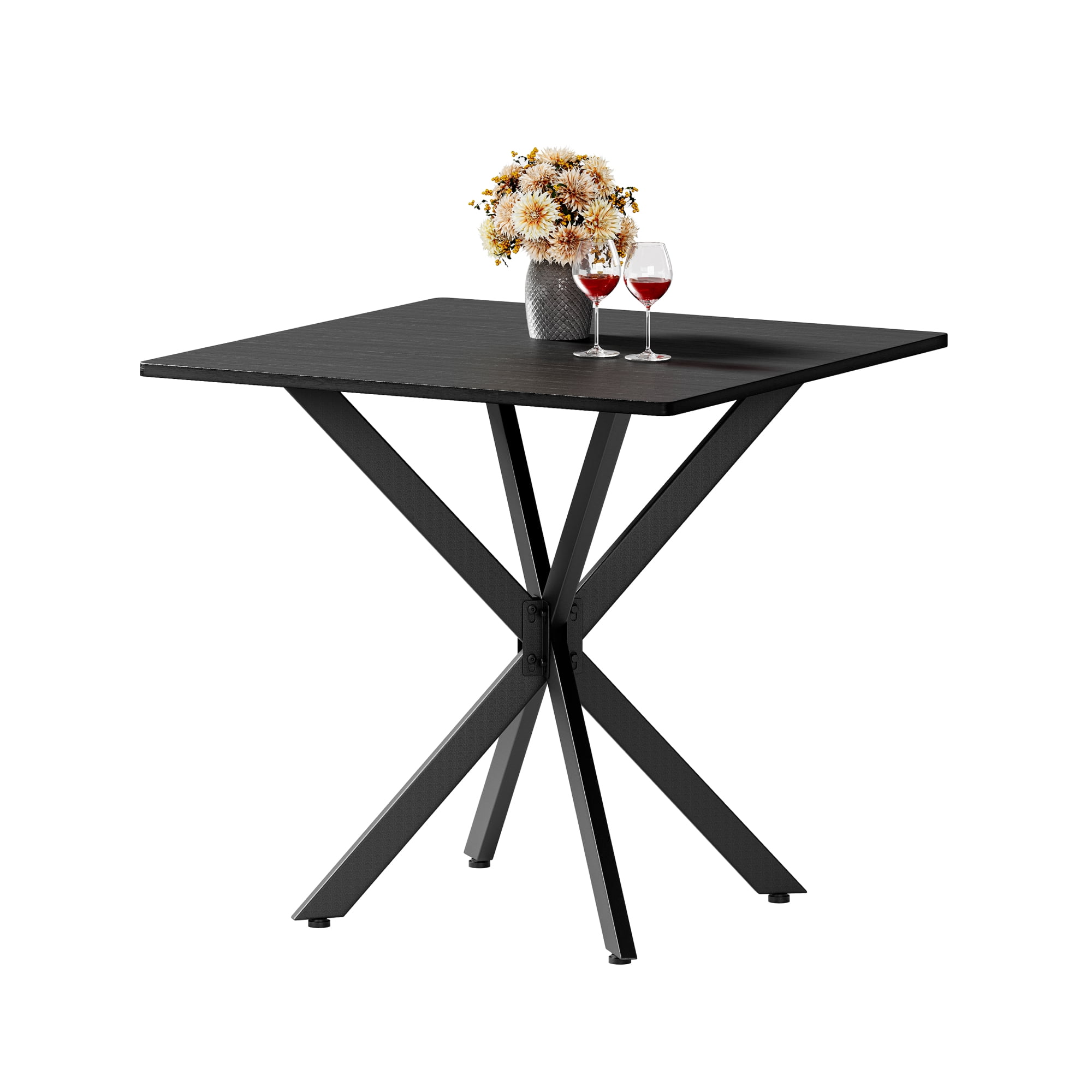 Leumius Rustic Square Side Table, X-Frame Metal Legs with Wood Grain Tabletop, Industrial Accent End Table for Living Room Bedroom Home Office Balck
