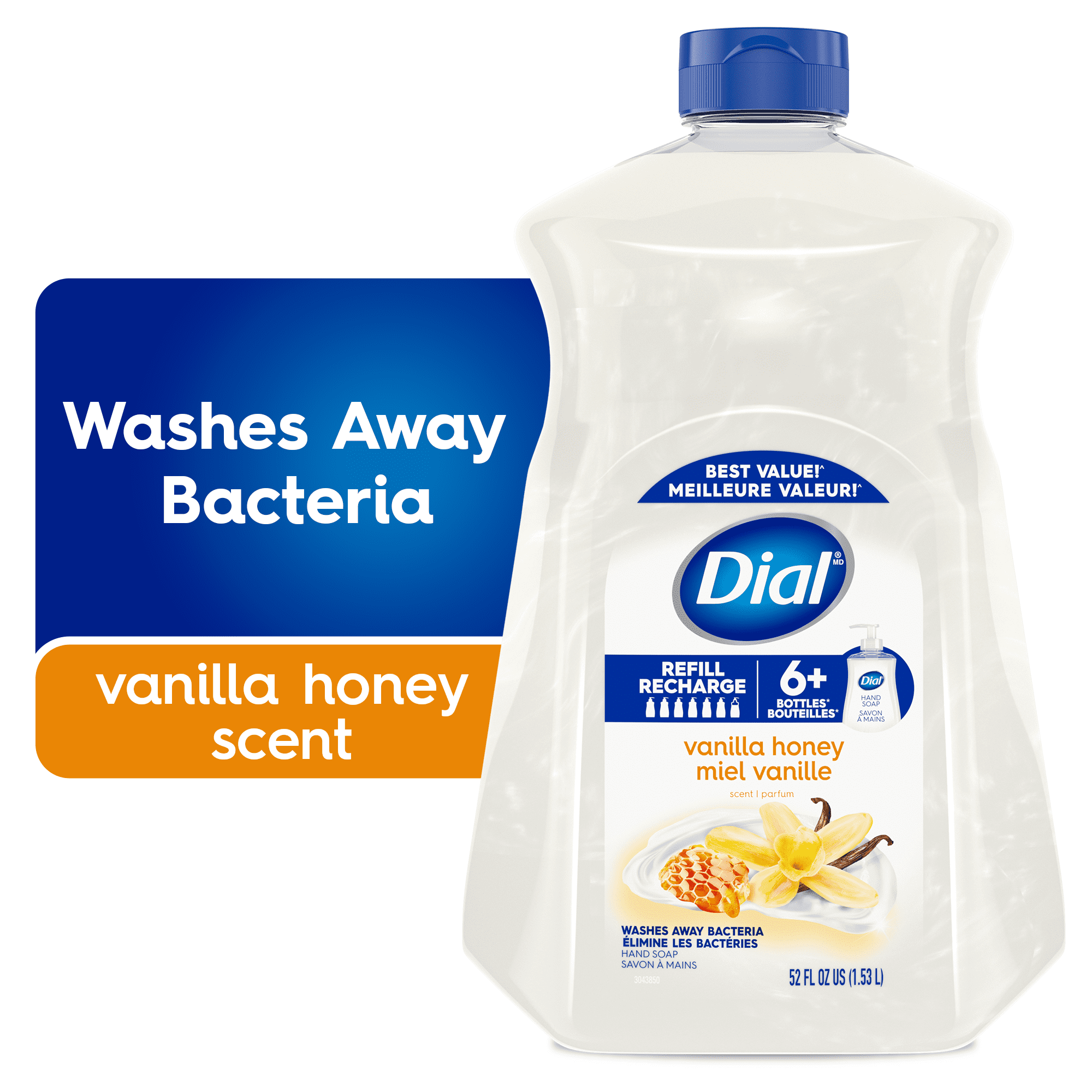 Dial Savon à Mains Liquide, Parfum Miel Vanille, 1.53 Litres, Testé par des Dermatologues, pH Équilibré, Sans Silicones, Parabènes, Phtalates, SLES/SLS
