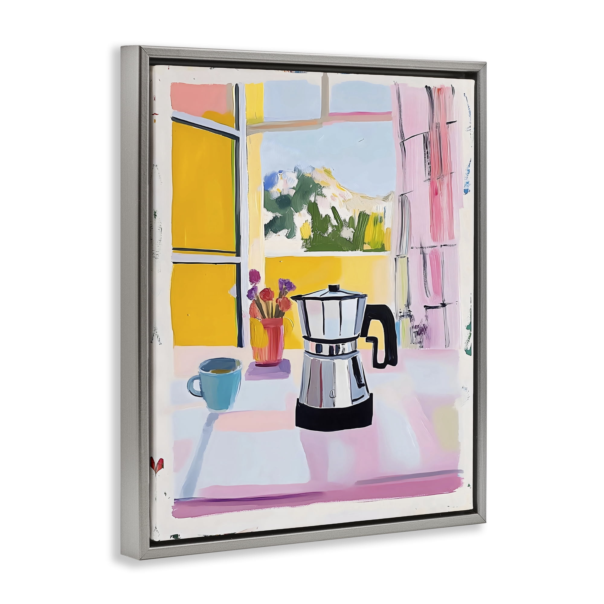 Stupell Industries Italian Moka Pot Kitchen Gray Framed Floater Canvas Wall Art, design by The Prints Vibe