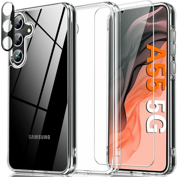 ANTSHARE for Samsung Galaxy A55 5G Case, Clear [Not-Yellowing] Galaxy A55 Case with Screen & Lens Protector, [10 FT Military Grade Protection] Slim Shockproof Phone Case for A55 5G, Clear