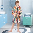 thumbnail image 5 of FORMRS Niños Bathrobe Unisex Hooded Robe Soft Plush Pajamas Sleepwear, Size 10-12T, Beige Abstract, 5 of 7
