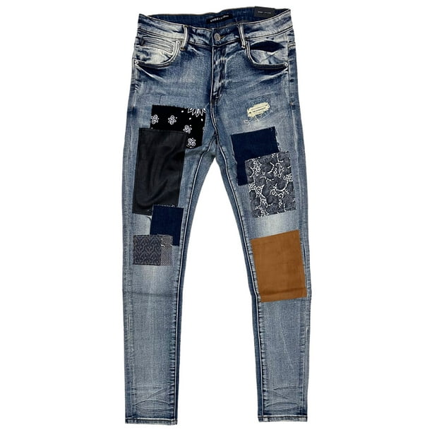 Embellish NYC Men's Rip & Repair Patchwork Distressed Skinny Fit