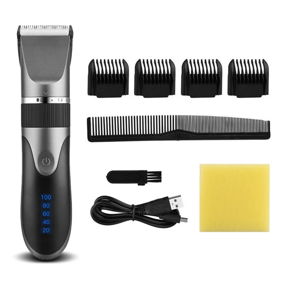 Clippers de pelo eléctrico 0.8-2.0mm Hombre de barbero inalámbrico recargable LED Trimmers de cerámica Máquina de afeitar con límite Cepillos para el cabello Gris Methold CE001610-03B