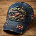 thumbnail image 5 of Trucker Hats AURORADY 250Th Us Anniversary Distressed Denim Hat – 1776–2026 Embroidered Patriotic Baseball Cap Adjustable Metal Buckle, Blue One Size Visors, 5 of 8