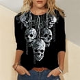 thumbnail image 2 of Camiseta de manga larga con estampado de cuello redondo a la moda para mujer, blusas informales sueltas Fridja  hkj2781, 2 of 5