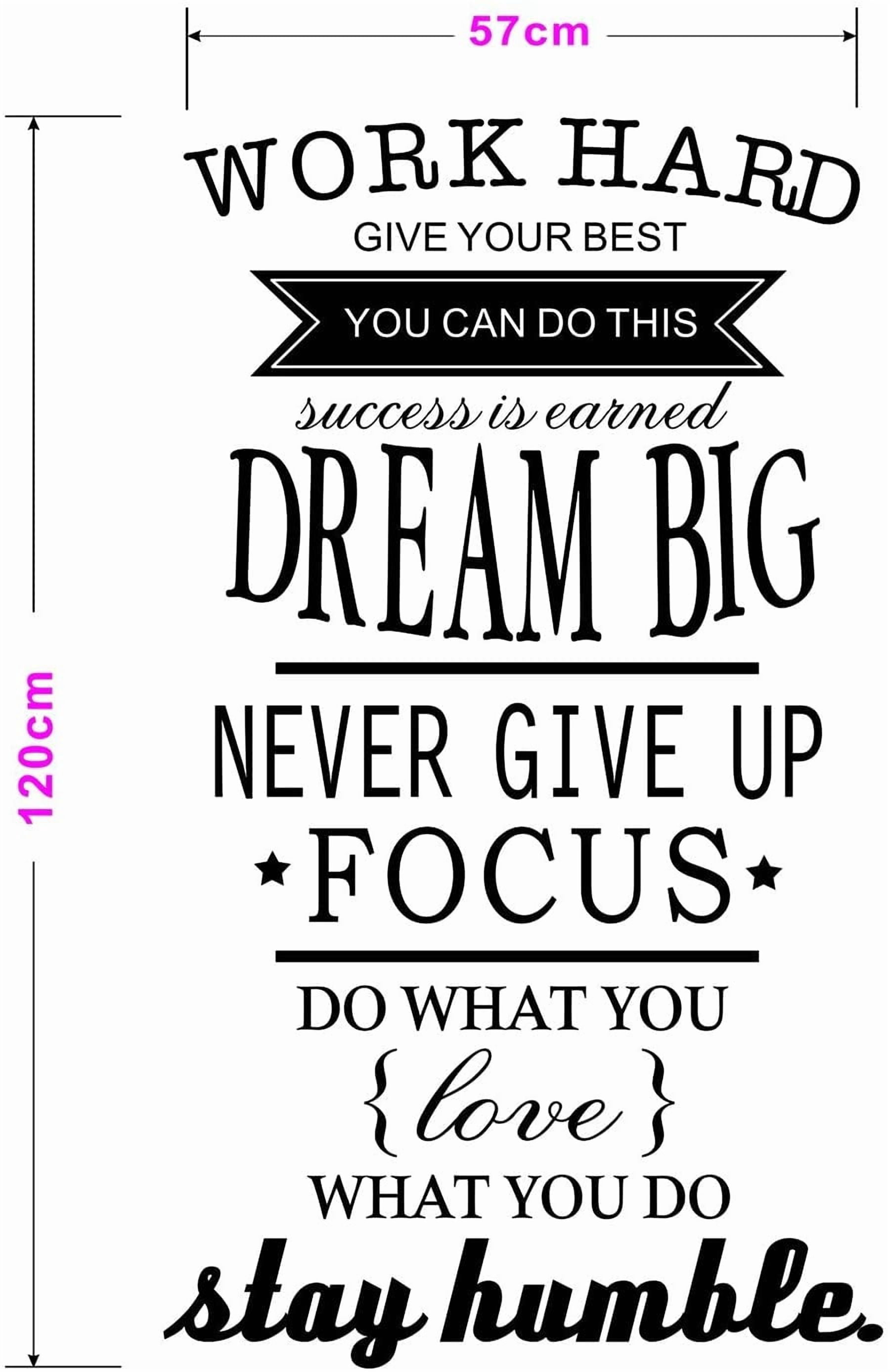 QTH Motivations Work Hard Stickers Quote and Letters of Inspirational Words Simple Removable DIY Vinyl Wall Sticker for Living Room, Bedroom