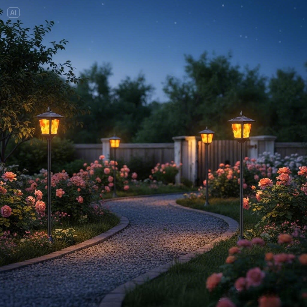 Kanstar 2 pack 42 inch Solar Flame Post Lights, LED Waterproof Outdoor Garden & Lawn Pathway Street Lamp Lighting