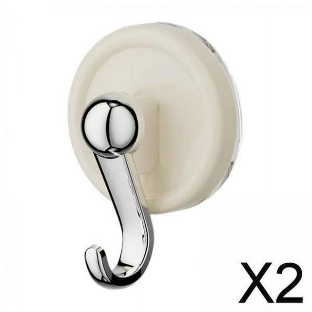 ganchos de ventosa soledad colgador de ventosa pequeño fácil de instalar 2 piezas Vista 3/4 frontal de gancho de succión SOLEDAD: disco de ventosa redondo color crema con gancho cromado en J de acabado brillante; se muestra 1 de las 2 piezas sobre fondo blanco. Ideal para colgar toallas, ropa ligera o llaves; tamaño aprox. 7.9 x 5.8 x 3.75 cm.