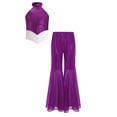 thumbnail image 3 of SiiRoh Kids Girls 70s Disco Jazz Dance Outfits Shiny Sequin Halter Crop Top with Flare Pants Stage Performance Purple 16, 3 of 7